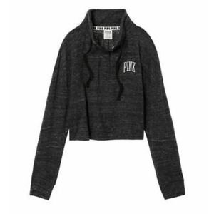 Pink Victoria’s Secret Cropped Varsity Pullover Gray White Medium